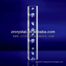 K9 3D Laser Maple Leaf Etched Crystal with Pillar Shape